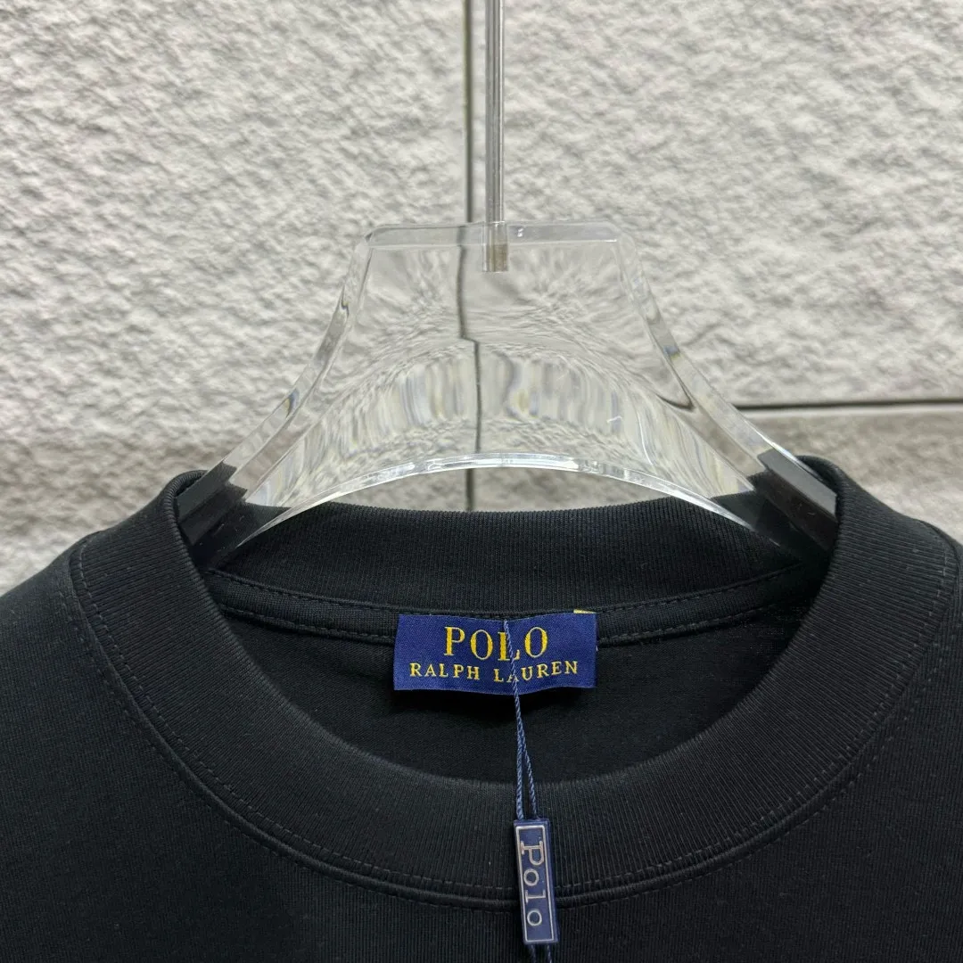 🅿️180 Polo* Ralph Lauren 2025 spring and summer new style Classic pony embroidery Customized double yarn plain cotton fabric Short-sleeved T-shirt Uniform for men and women Color: black white light pink light blue Size: S (90-130 pounds) M (120-150 pounds) L (140-165 pounds) XL (160-180 pounds) XXL (180-210 pounds)